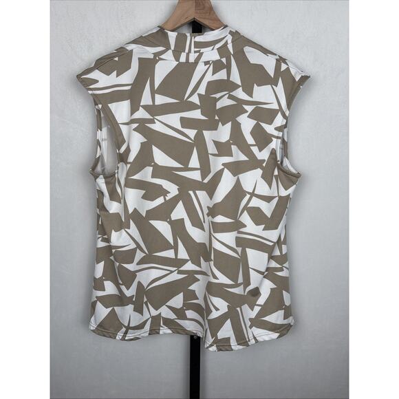 Susan Graver Liquid Knit Tank Top Women's Large Beige Geometric Stretch Workwear - Picture 5 of 11